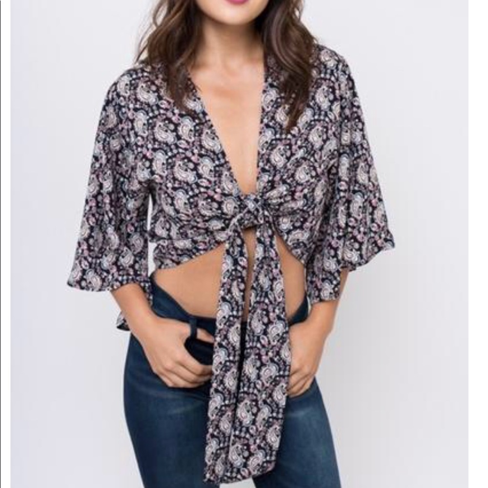 Paisley Front-Tie Crop Top